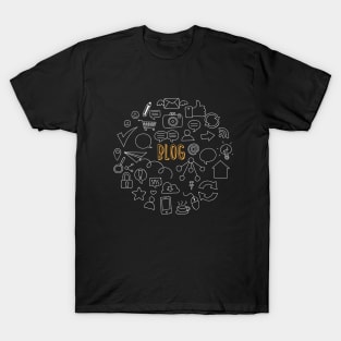 Internet icons around blog sign, SEO optimization T-Shirt